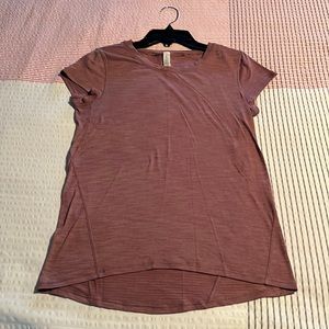 Lululemon mauve, crew-neck, light weight nylon cap-sleeve shirt. Size 2.